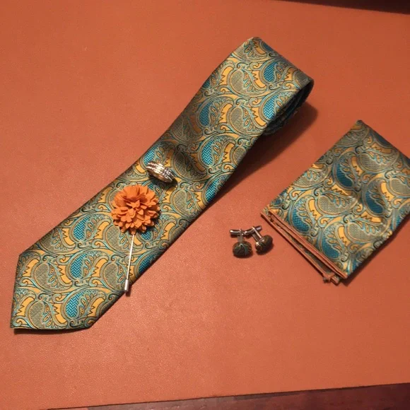 Paisley Golden teal Tie Set